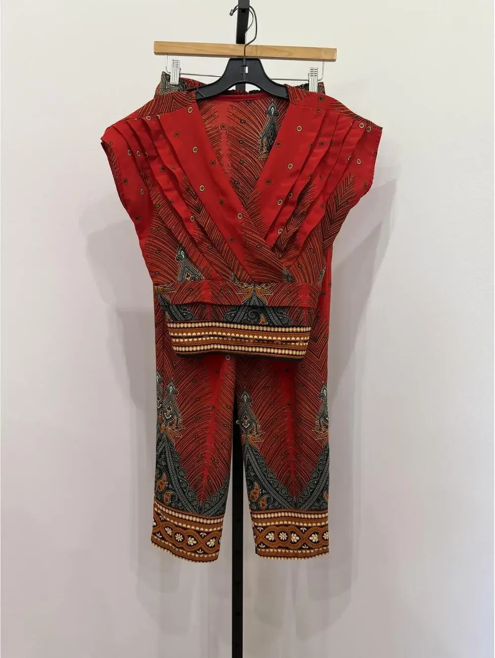 Red Printed Two-Piece Matching Set Top and Pants XS